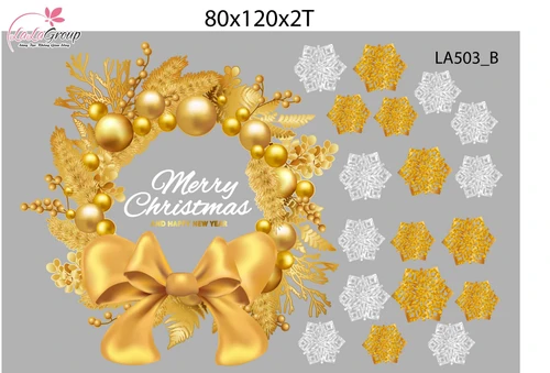 Combo Decal Trang Trí Noel Vòng Nguyệt Quế Và Những Quả Châu Vàng Lung Linh