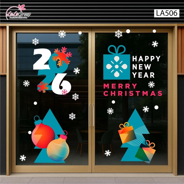 Combo Decal Trang Trí Noel Những Cây Thông Và Những Quả Châu Sắc Màu