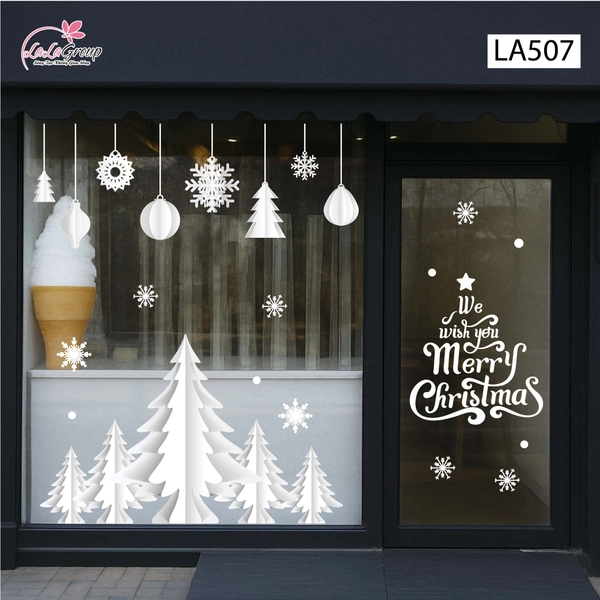 Combo Decal Trang Trí Noel Cây Thông Tuyết Và Những Quả Châu Pha Lê Xinh Xắn