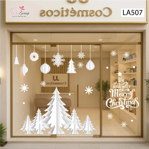 Combo Decal Trang Trí Noel Cây Thông Tuyết Và Những Quả Châu Pha Lê Xinh Xắn