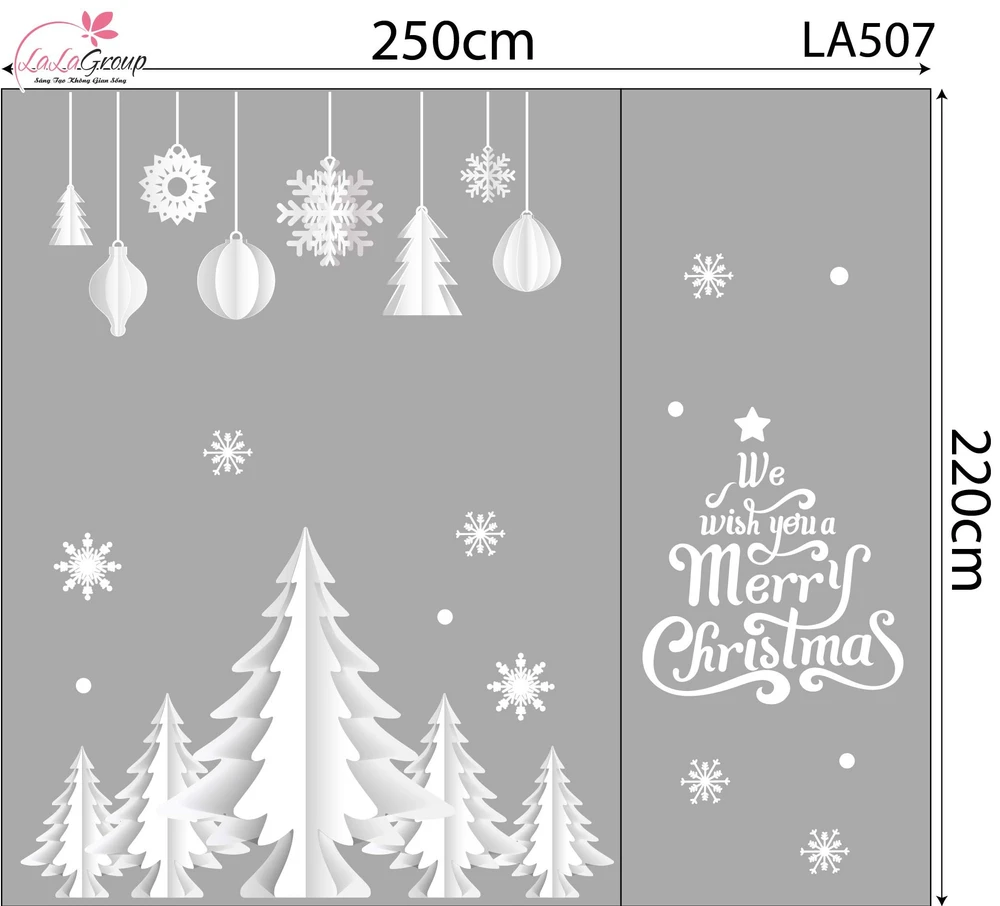 Combo Decal Trang Trí Noel Cây Thông Tuyết Và Những Quả Châu Pha Lê Xinh Xắn