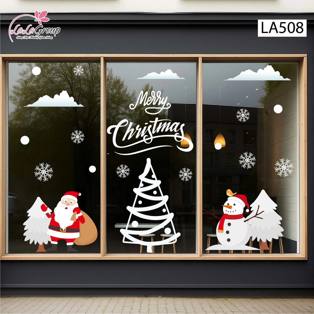 Combo Decal Trang Trí Noel Ông Già Noel Và Cây Thông Tuyết Trắng