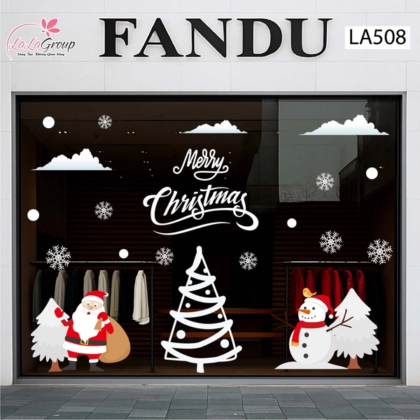 Combo Decal Trang Trí Noel Ông Già Noel Và Cây Thông Tuyết Trắng