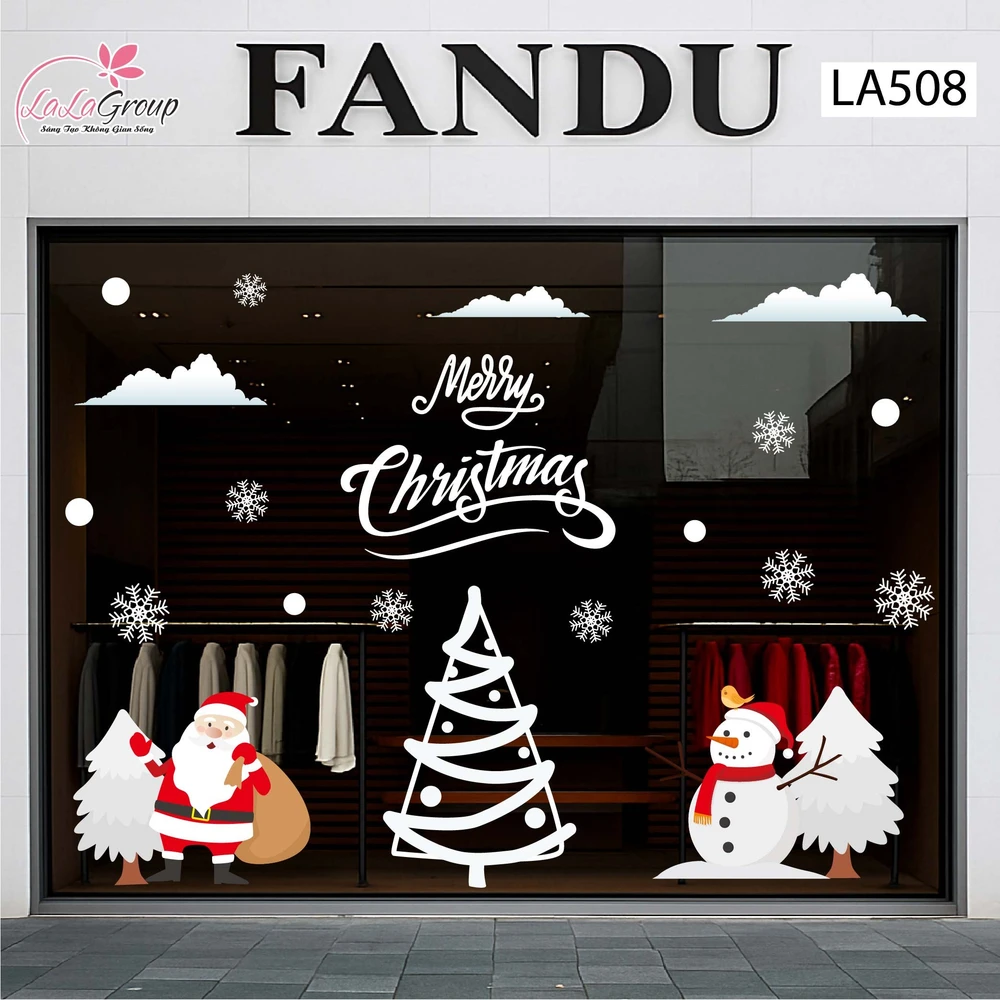 Combo Decal Trang Trí Noel Ông Già Noel Và Cây Thông Tuyết Trắng