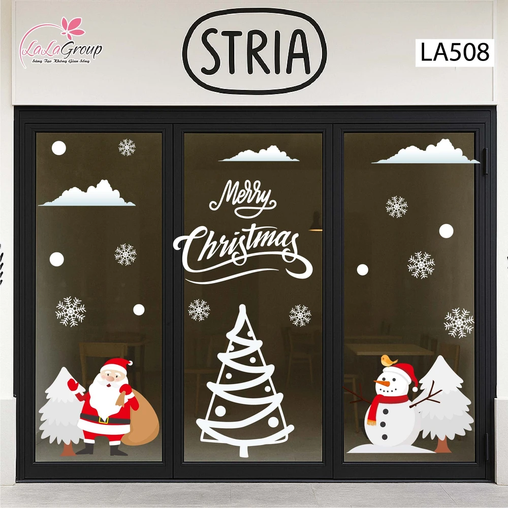 Combo Decal Trang Trí Noel Ông Già Noel Và Cây Thông Tuyết Trắng