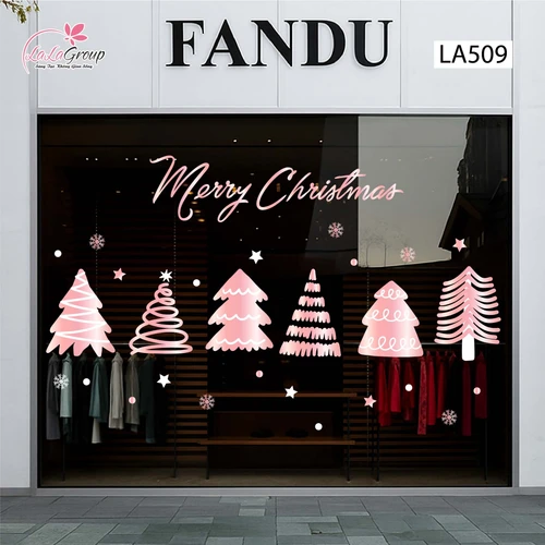 Combo Decal Trang Trí Noel Những Cây Thông Hồng Lung Linh Trong Tuyết