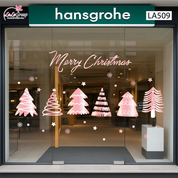 Combo Decal Trang Trí Noel Những Cây Thông Hồng Lung Linh Trong Tuyết