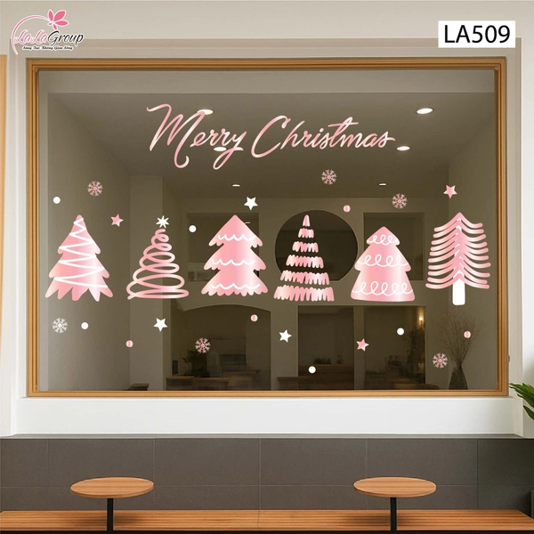 Combo Decal Trang Trí Noel Những Cây Thông Hồng Lung Linh Trong Tuyết