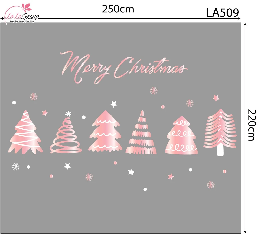 Combo Decal Trang Trí Noel Những Cây Thông Hồng Lung Linh Trong Tuyết