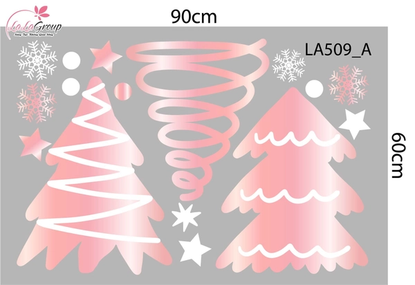 Combo Decal Trang Trí Noel Những Cây Thông Hồng Lung Linh Trong Tuyết