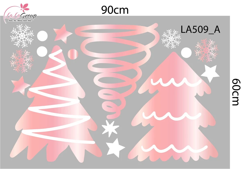 Combo Decal Trang Trí Noel Những Cây Thông Hồng Lung Linh Trong Tuyết