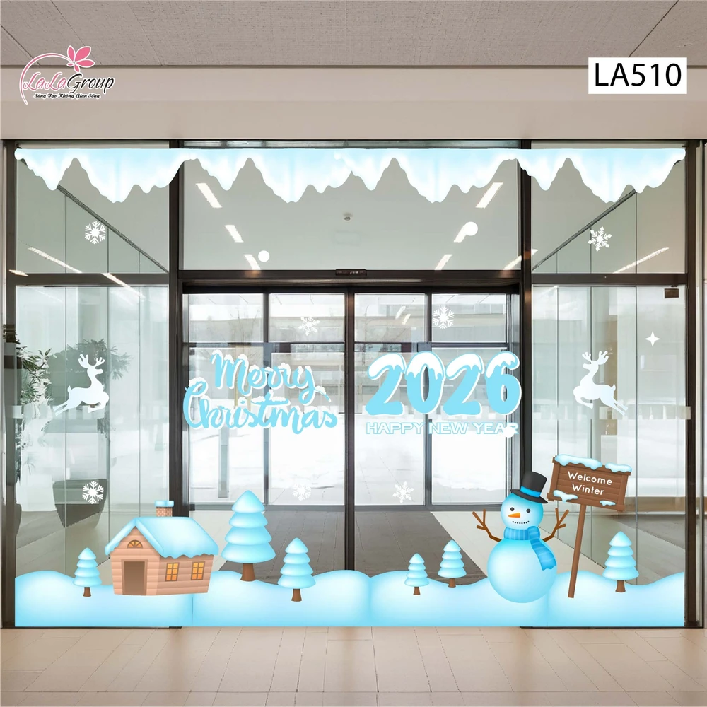 Combo Decal Trang Trí Noel Người Tuyết Và Những Ngôi Nhà Ấm Áp Chào Đón Giáng Sinh