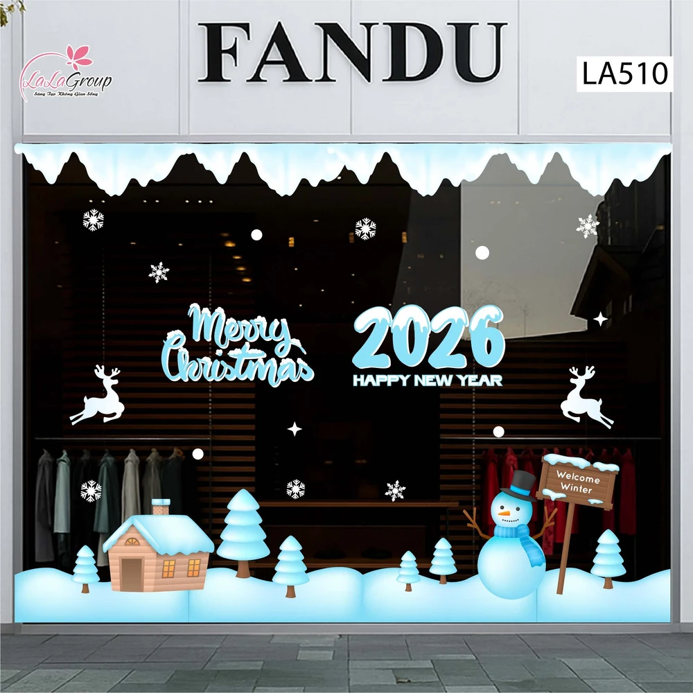 Combo Decal Trang Trí Noel Người Tuyết Và Những Ngôi Nhà Ấm Áp Chào Đón Giáng Sinh