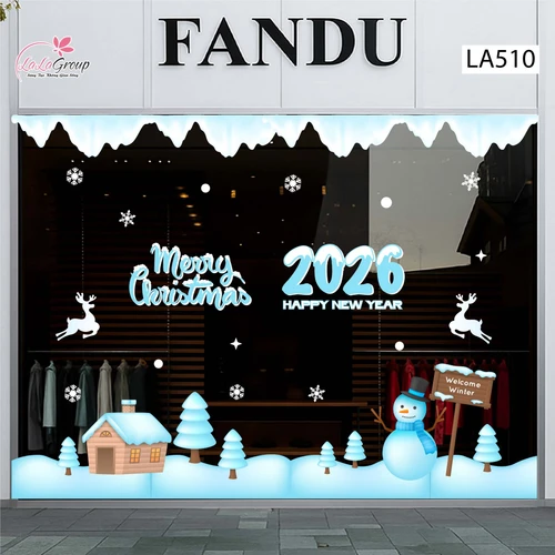 Combo Decal Trang Trí Noel Người Tuyết Và Những Ngôi Nhà Ấm Áp Chào Đón Giáng Sinh