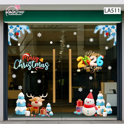 Combo Decal Trang Trí Noel Người Tuyết Và Tuần Lộc Cùng Những Phần Quà Xinh Xắn