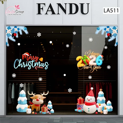 Combo Decal Trang Trí Noel Người Tuyết Và Tuần Lộc Cùng Những Phần Quà Xinh Xắn