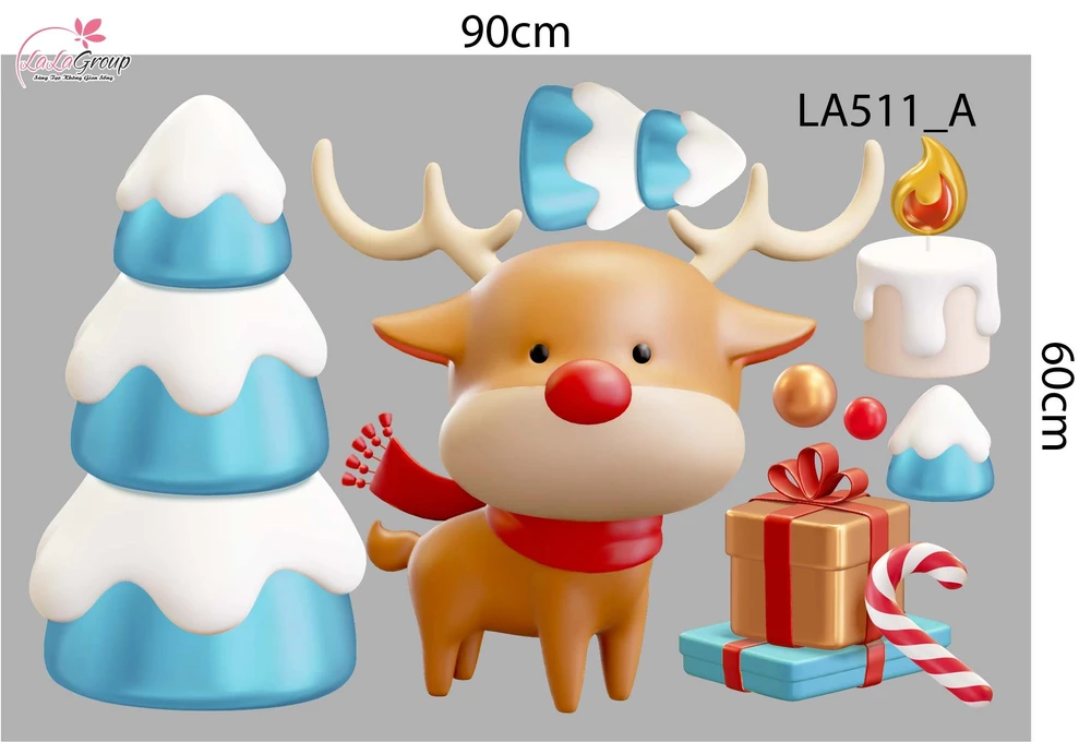 Combo Decal Trang Trí Noel Người Tuyết Và Tuần Lộc Cùng Những Phần Quà Xinh Xắn