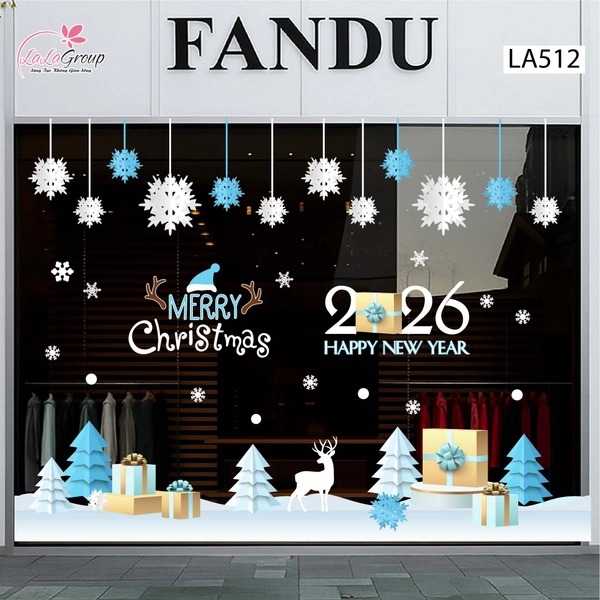 Combo Decal Trang Trí Noel Cây Thông Xanh Và Những Bông Tuyết Trắng