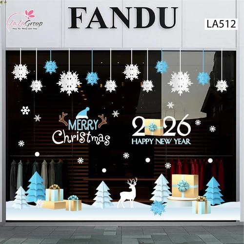 Combo Decal Trang Trí Noel Cây Thông Xanh Và Những Bông Tuyết Trắng