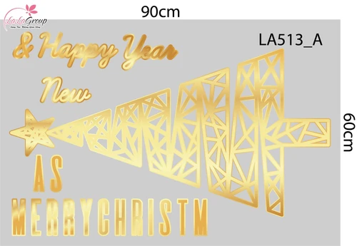 Combo Decal Trang Trí Noel Cây Thông Và Tuần Lộc Vàng Cách Điệu