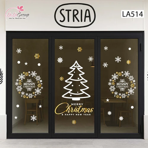 Combo Decal Trang Trí Noel Vòng Nguyệt Quế Và Cây Thông Trắng Xinh Xắn