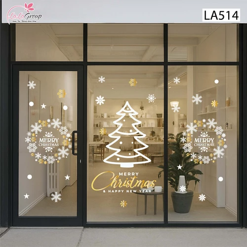 Combo Decal Trang Trí Noel Vòng Nguyệt Quế Và Cây Thông Trắng Xinh Xắn