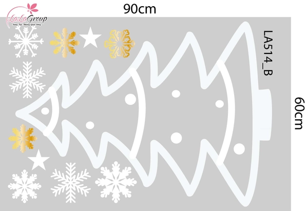 Combo Decal Trang Trí Noel Vòng Nguyệt Quế Và Cây Thông Trắng Xinh Xắn