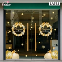 Combo Decal Trang Trí Noel Vòng Nguyệt Quế Và Những Quả Châu Vàng Lấp Lánh