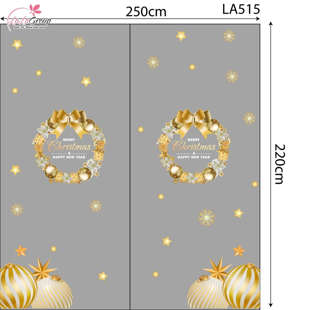 Combo Decal Trang Trí Noel Vòng Nguyệt Quế Và Những Quả Châu Vàng Lấp Lánh