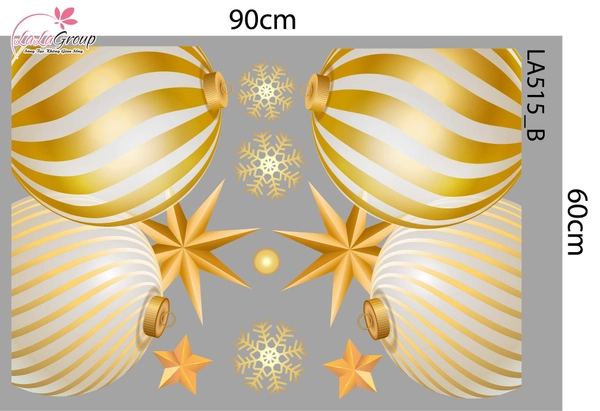 Combo Decal Trang Trí Noel Vòng Nguyệt Quế Và Những Quả Châu Vàng Lấp Lánh