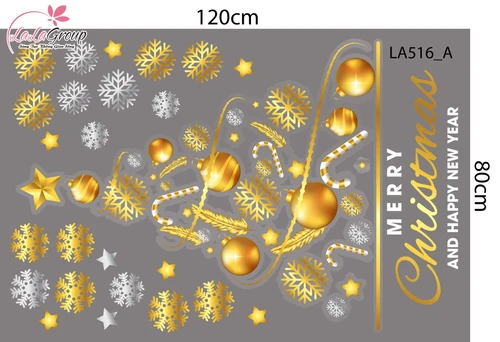 Combo Decal Trang Trí Noel Merry Christmas Và Cây Thông Trang Trí Lung Linh Sắc Vàng