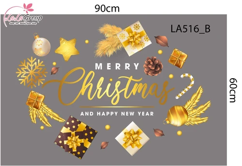 Combo Decal Trang Trí Noel Merry Christmas Và Cây Thông Trang Trí Lung Linh Sắc Vàng