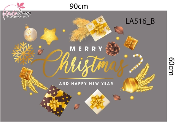 Combo Decal Trang Trí Noel Merry Christmas Và Cây Thông Trang Trí Lung Linh Sắc Vàng