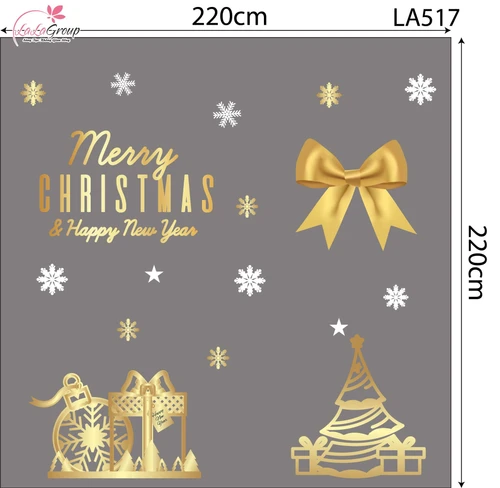 Combo Decal Trang Trí Noel Nơ Và Cây Thông Vàng Lung Linh