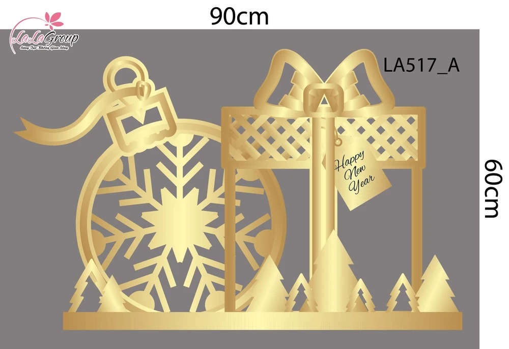 Combo Decal Trang Trí Noel Nơ Và Cây Thông Vàng Lung Linh