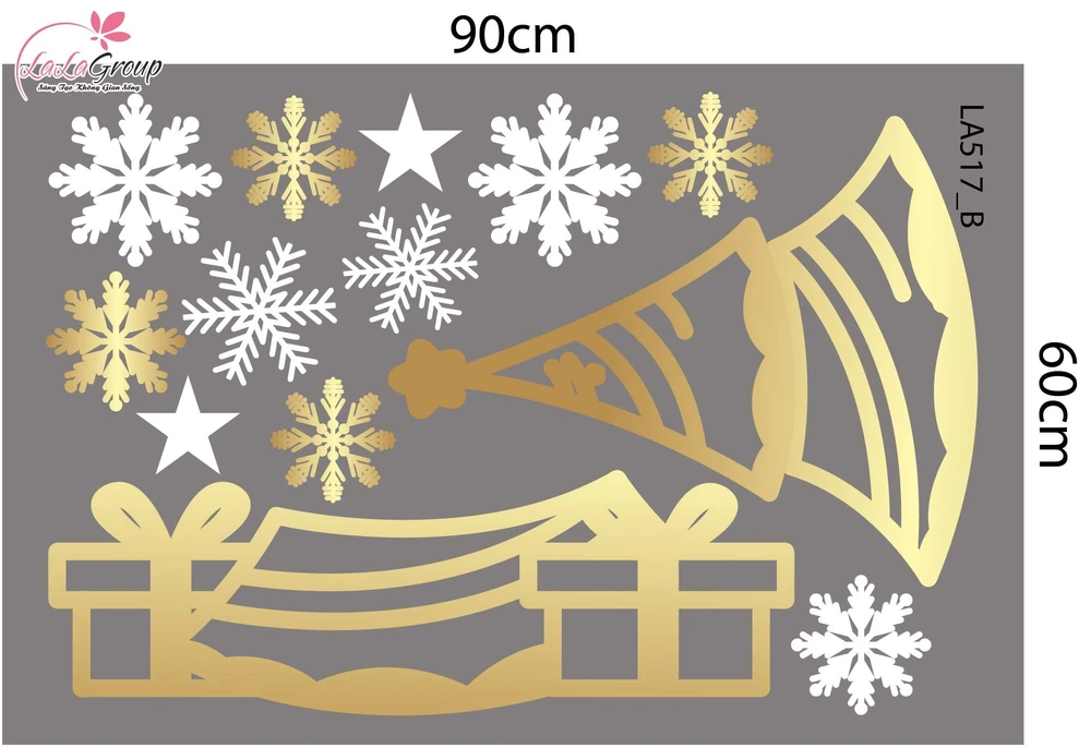 Combo Decal Trang Trí Noel Nơ Và Cây Thông Vàng Lung Linh