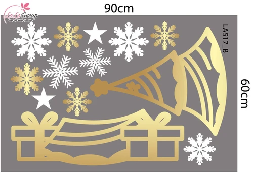 Combo Decal Trang Trí Noel Nơ Và Cây Thông Vàng Lung Linh