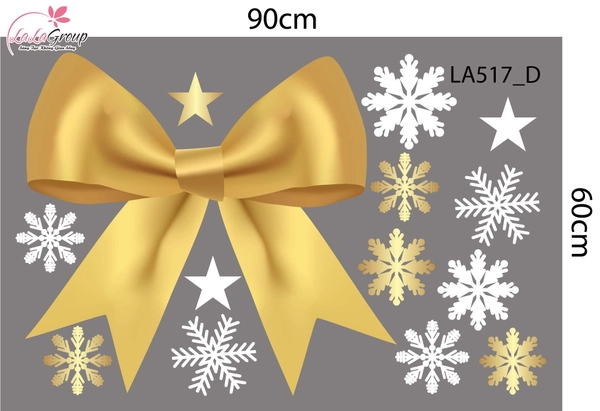 Combo Decal Trang Trí Noel Nơ Và Cây Thông Vàng Lung Linh