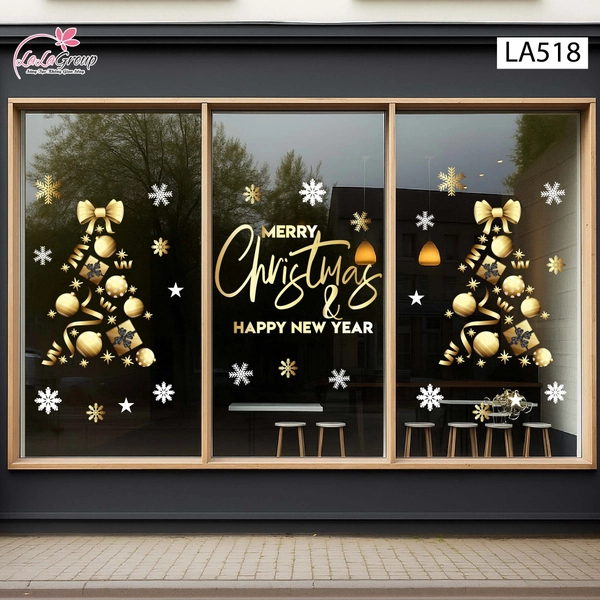 Combo Decal Trang Trí Noel Cây Thông Vàng Và Những Quả Châu Trang Trí Xinh Xắn