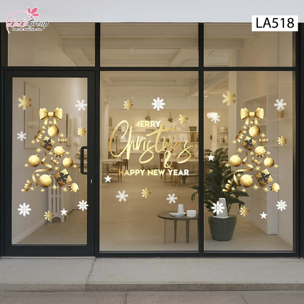 Combo Decal Trang Trí Noel Cây Thông Vàng Và Những Quả Châu Trang Trí Xinh Xắn