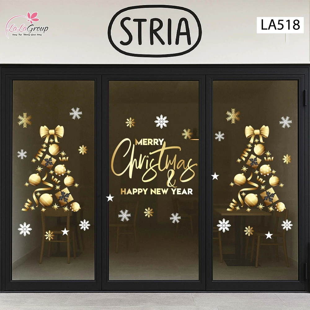 Combo Decal Trang Trí Noel Cây Thông Vàng Và Những Quả Châu Trang Trí Xinh Xắn