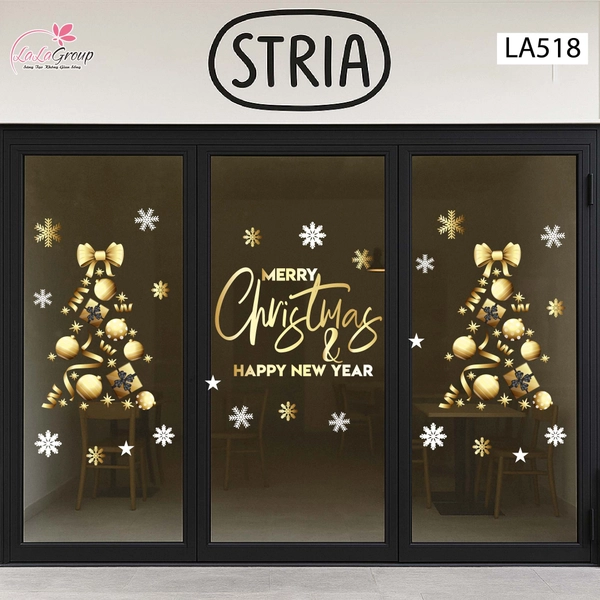 Combo Decal Trang Trí Noel Cây Thông Vàng Và Những Quả Châu Trang Trí Xinh Xắn