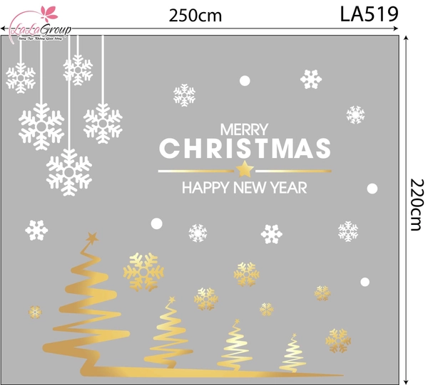 Combo Decal Trang Trí Noel Cây Thông Vàng Và Những Bông Tuyết Trắng