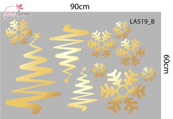 Combo Decal Trang Trí Noel Cây Thông Vàng Và Những Bông Tuyết Trắng