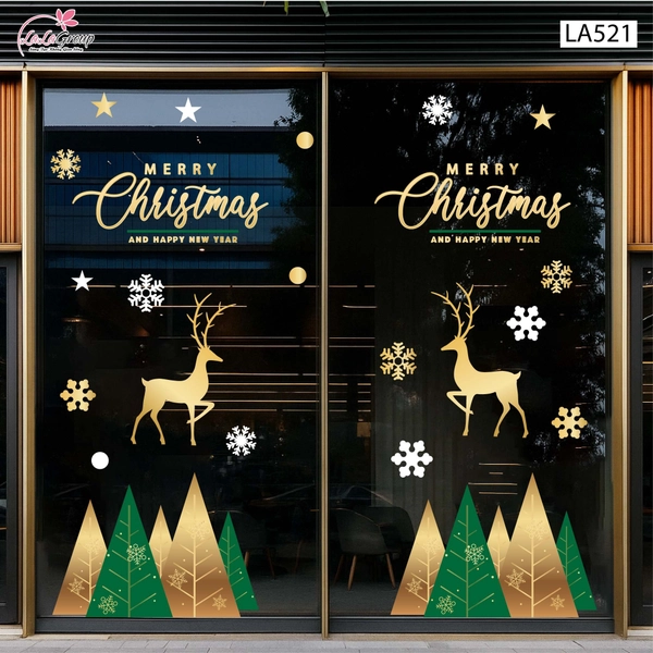 Combo Decal Trang Trí Noel Những Cây Thông Sắc Màu Và Đôi Tuần Lộc Vàng