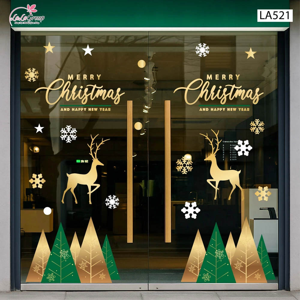 Combo Decal Trang Trí Noel Những Cây Thông Sắc Màu Và Đôi Tuần Lộc Vàng