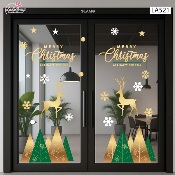 Combo Decal Trang Trí Noel Những Cây Thông Sắc Màu Và Đôi Tuần Lộc Vàng