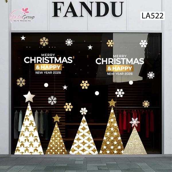 Combo Decal Trang Trí Noel Những Cây Thông Vàng Xinh Xắn Và Bông Tuyết Lấp Lánh