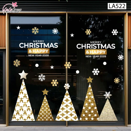 Combo Decal Trang Trí Noel Những Cây Thông Vàng Xinh Xắn Và Bông Tuyết Lấp Lánh