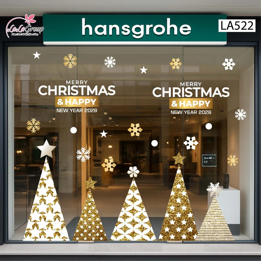 Combo Decal Trang Trí Noel Những Cây Thông Vàng Xinh Xắn Và Bông Tuyết Lấp Lánh